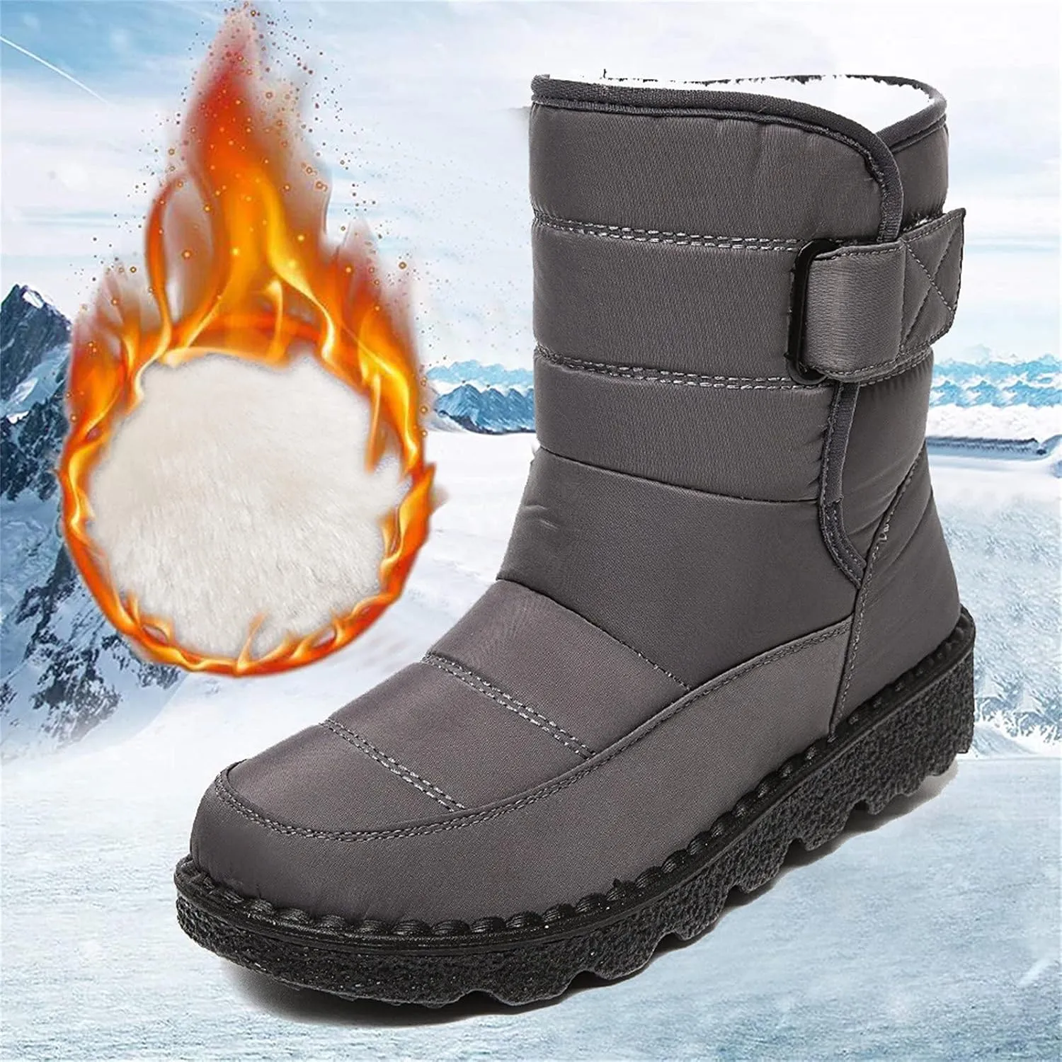 Ctreela Mid-Calf Snow Booties for Women Winter Comfort Fur Lined Waterproof Wedge Boots Non-Slip Thermal Warm Windbreak Boot