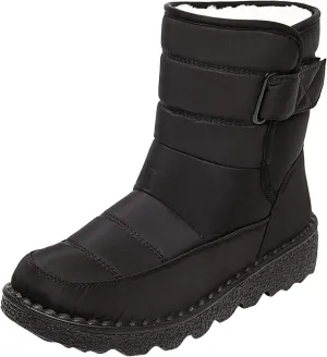 Ctreela Mid-Calf Snow Booties for Women Winter Comfort Fur Lined Waterproof Wedge Boots Non-Slip Thermal Warm Windbreak Boot