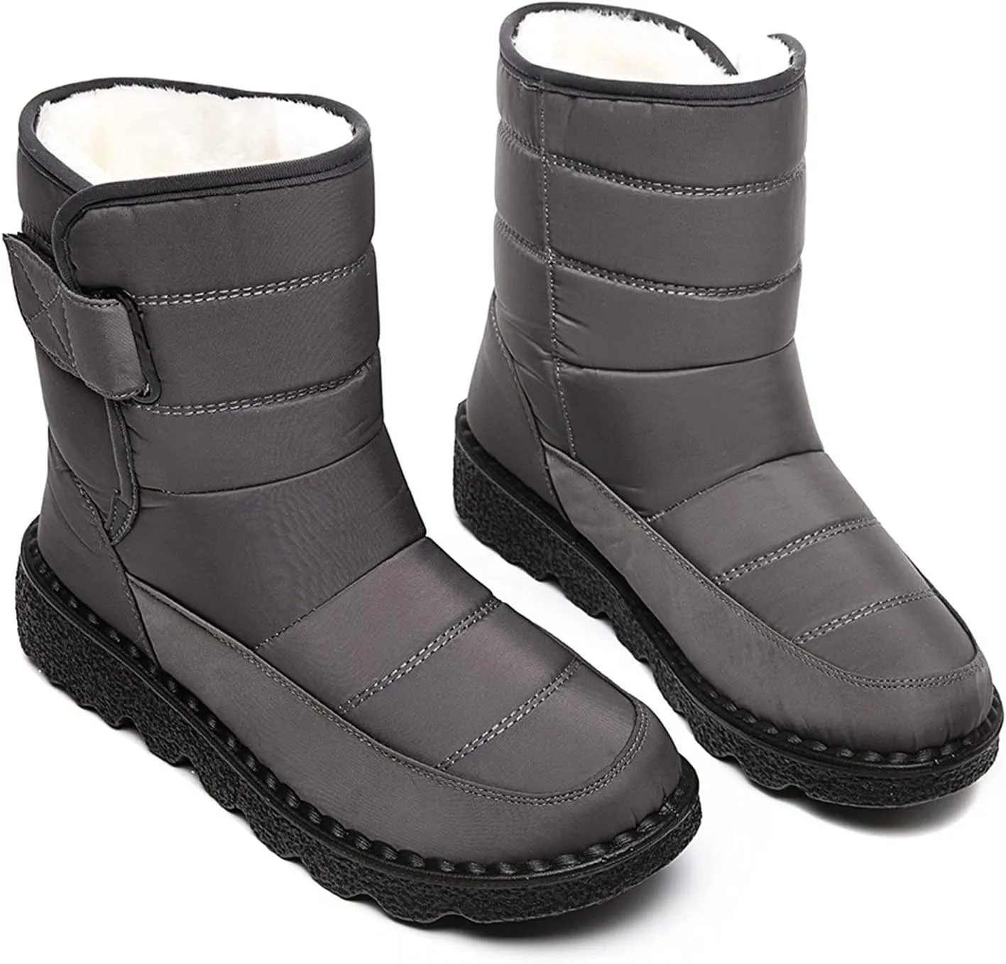 Ctreela Mid-Calf Snow Booties for Women Winter Comfort Fur Lined Waterproof Wedge Boots Non-Slip Thermal Warm Windbreak Boot