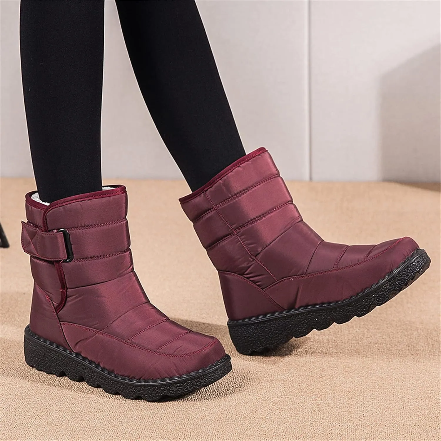 Ctreela Mid-Calf Snow Booties for Women Winter Comfort Fur Lined Waterproof Wedge Boots Non-Slip Thermal Warm Windbreak Boot