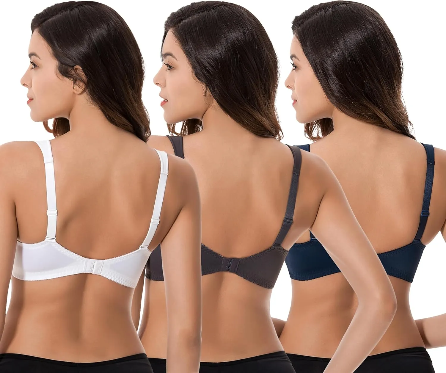 Curve Muse Plus Size Minimizer Unlined Wireless Bra with Lace Embroidery-3Pack