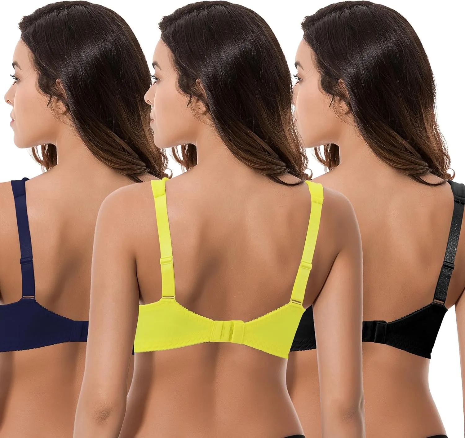 Curve Muse Plus Size Minimizer Unlined Wireless Bra with Lace Embroidery-3Pack
