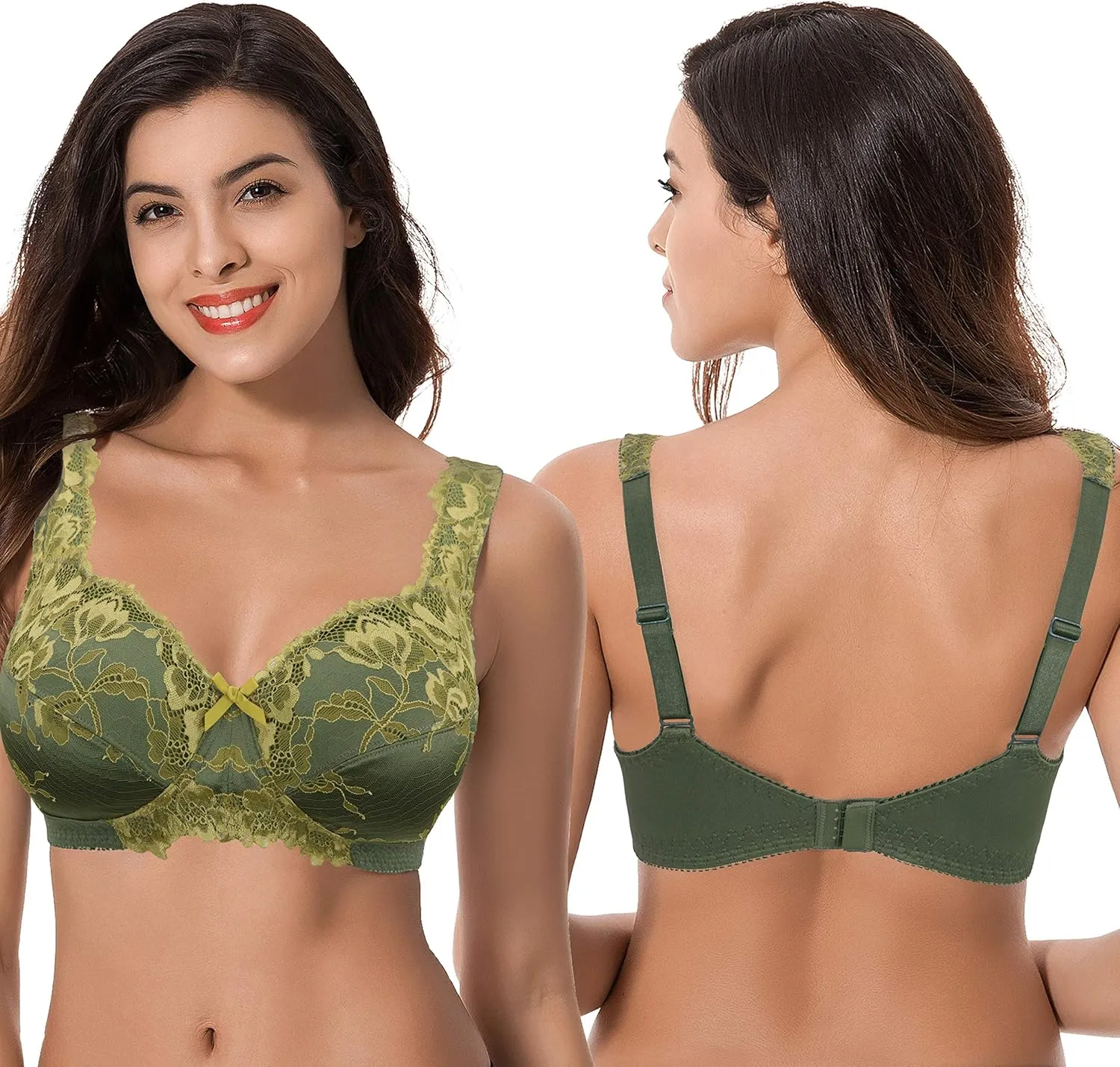 Curve Muse Women's Plus Size Minimizer Unlined Wireless Lace Full Coverage Bras