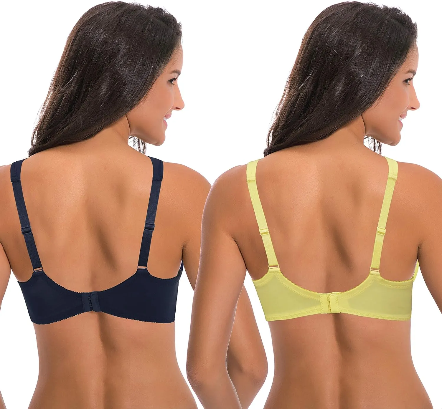 Curve Muse Women's Plus Size Unlined Underwire Lace Bra with Cushion Straps-2PK