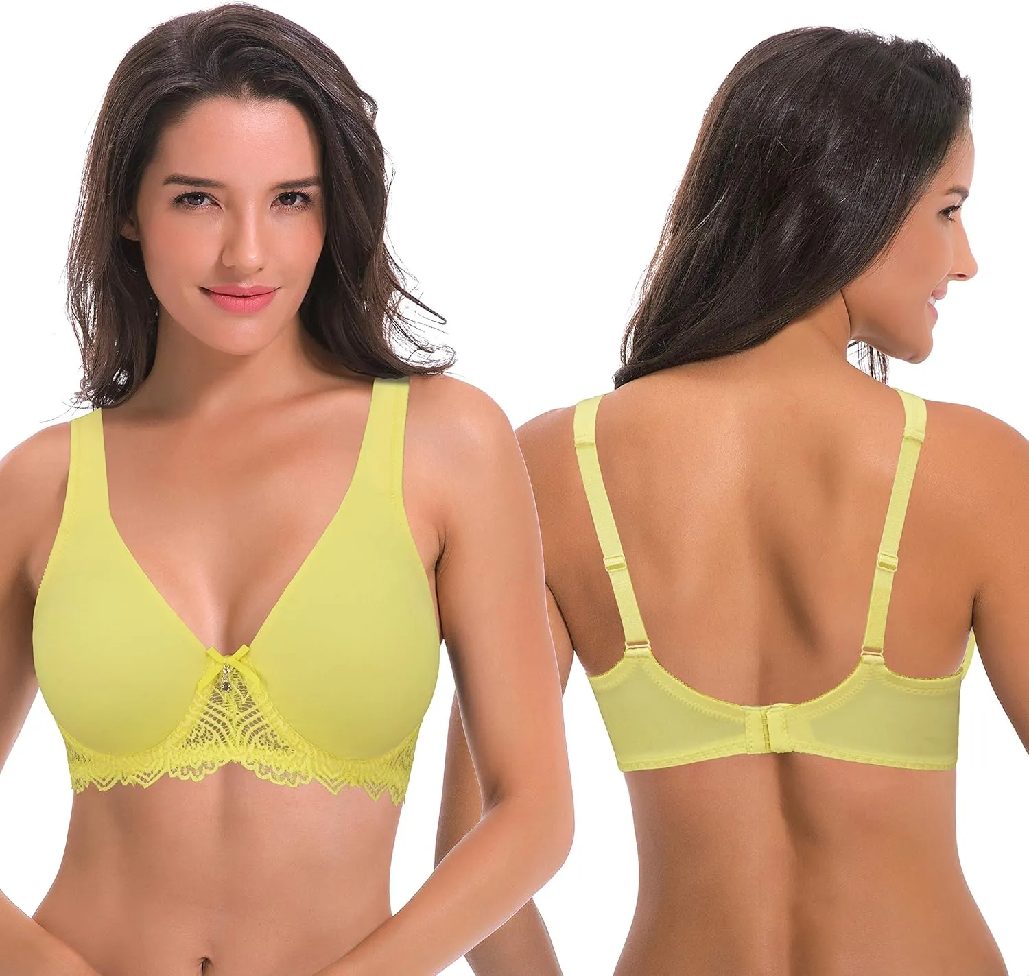 Curve Muse Women's Plus Size Unlined Underwire Lace Bra with Cushion Straps-2PK