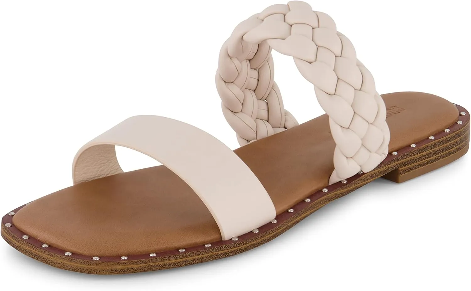 CUSHIONAIRE Varro Two Strap Flat Braided Sandals for Women 2025- Slip-On Dressy Womens Sandals with Memory Foam