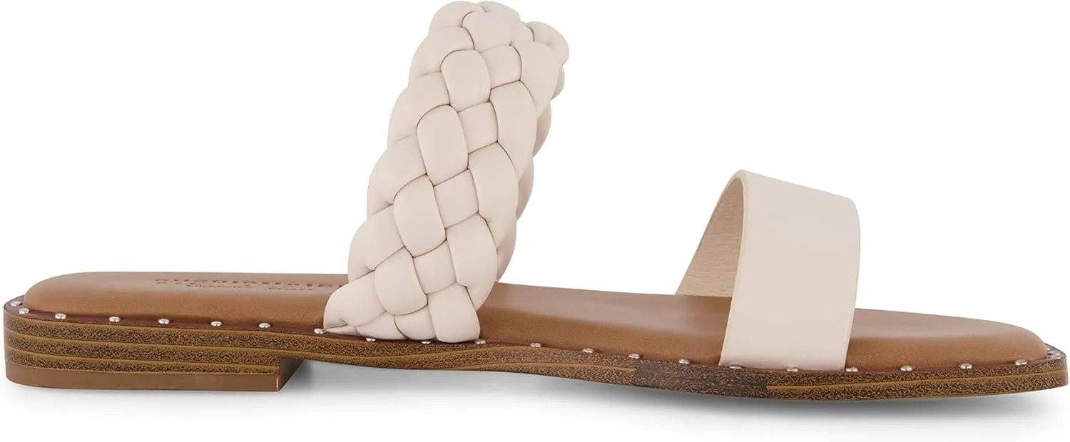 CUSHIONAIRE Varro Two Strap Flat Braided Sandals for Women 2025- Slip-On Dressy Womens Sandals with Memory Foam