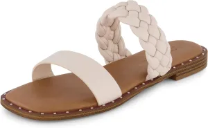 CUSHIONAIRE Varro Two Strap Flat Braided Sandals for Women 2025- Slip-On Dressy Womens Sandals with Memory Foam