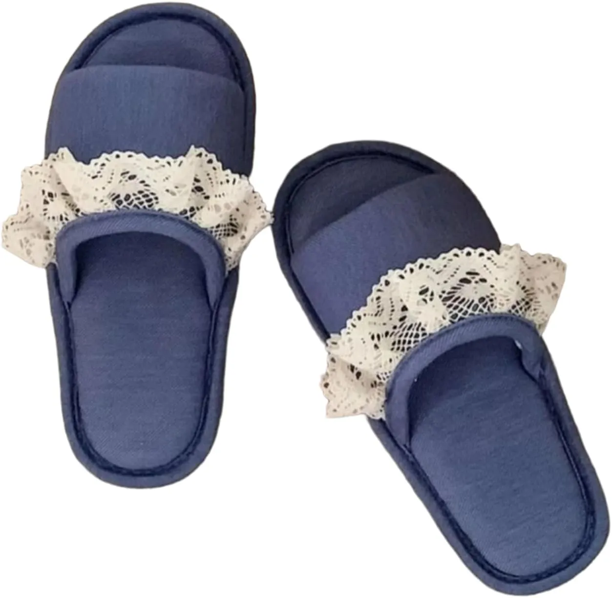 Cute Lace Trim Slippers Single Strap Slides Soft Lightweight Anti-Slip Sole All Season Wear Indoor House Shoes