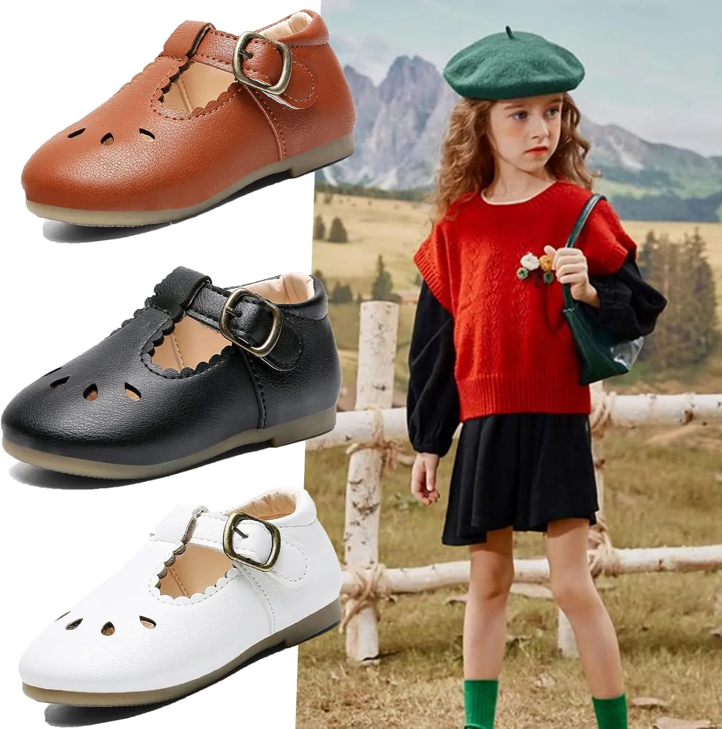 DADAWEN Girl's Classic Mary Jane School Uniform Shoes Flat Dress Shoes