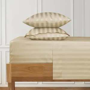 Damask Stripe Queen Size 4 Piece Bed Sheet Set and 1 Piece Duvet Cover (Fitted Sheet Fits Upto 17 inch Deep Pocket) 1000 Thread Count 100% Egyptian Cotton 5 PC Damask Sheets - Beige