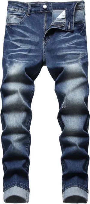 DANT BULUN Men's Ripped Distressed Destroyed Slim Fit Straight Leg Denim Jeans