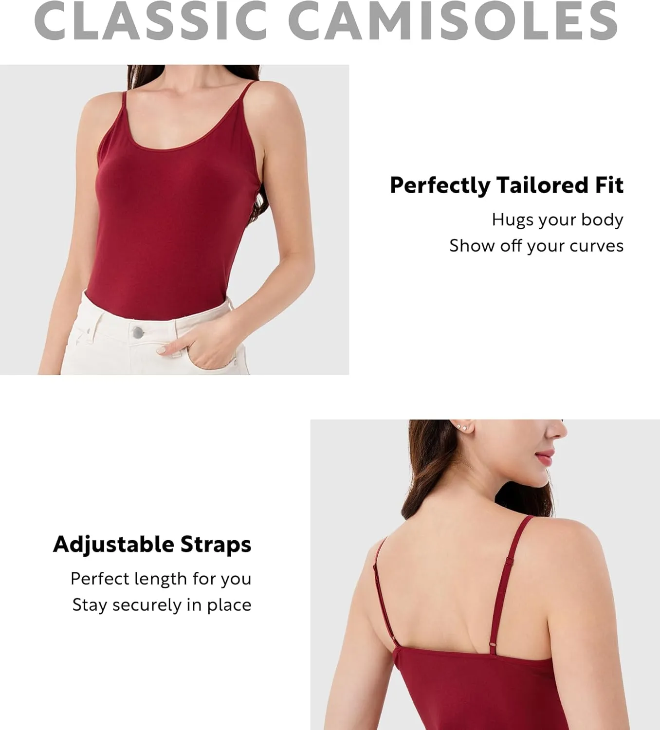 DAVID ARCHY Cotton Camisoles for Women, Airy Soft Comfortable Adjustable Spaghetti Strap 3 Pack