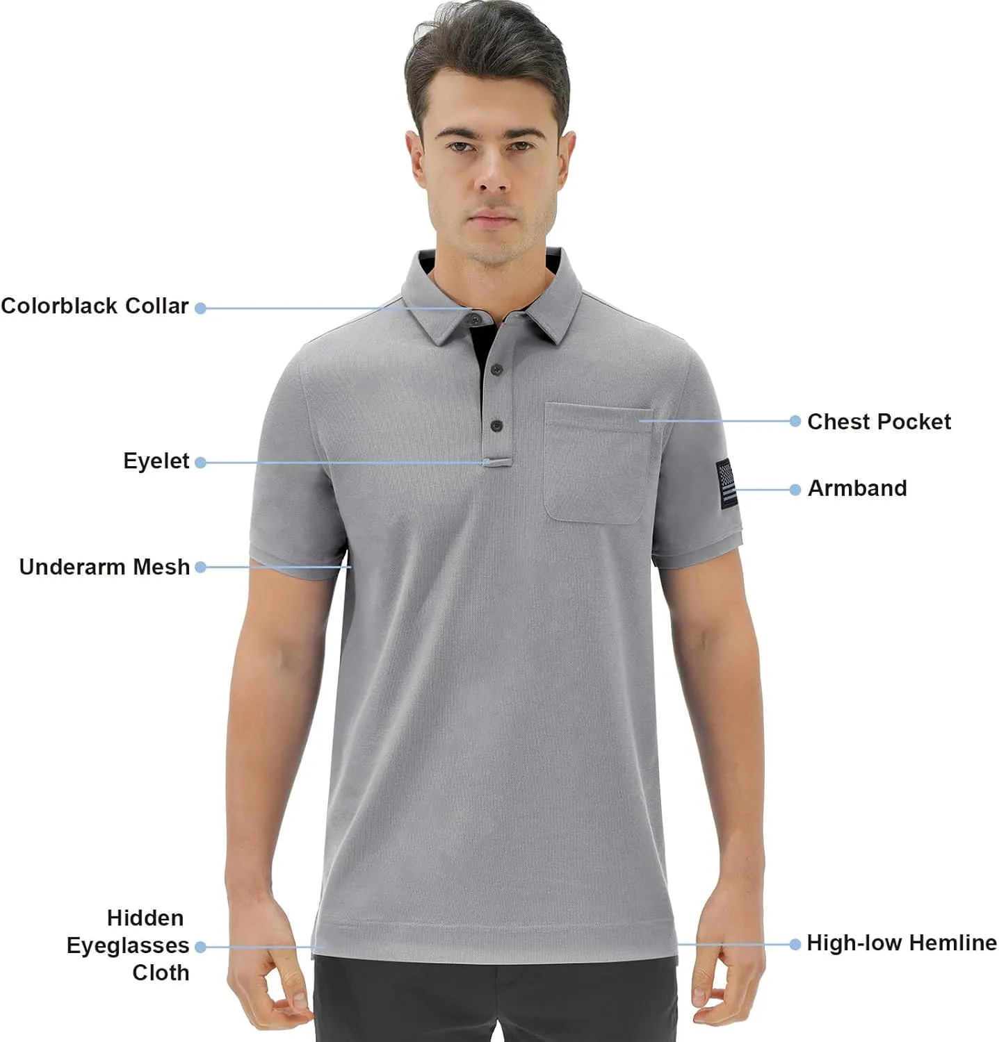 DEOLAX Mens Polo Shirts Performance Moisture Wicking Mens Tactics Polo Shirts Short Sleeve with Pocket