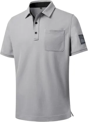 DEOLAX Mens Polo Shirts Performance Moisture Wicking Mens Tactics Polo Shirts Short Sleeve with Pocket