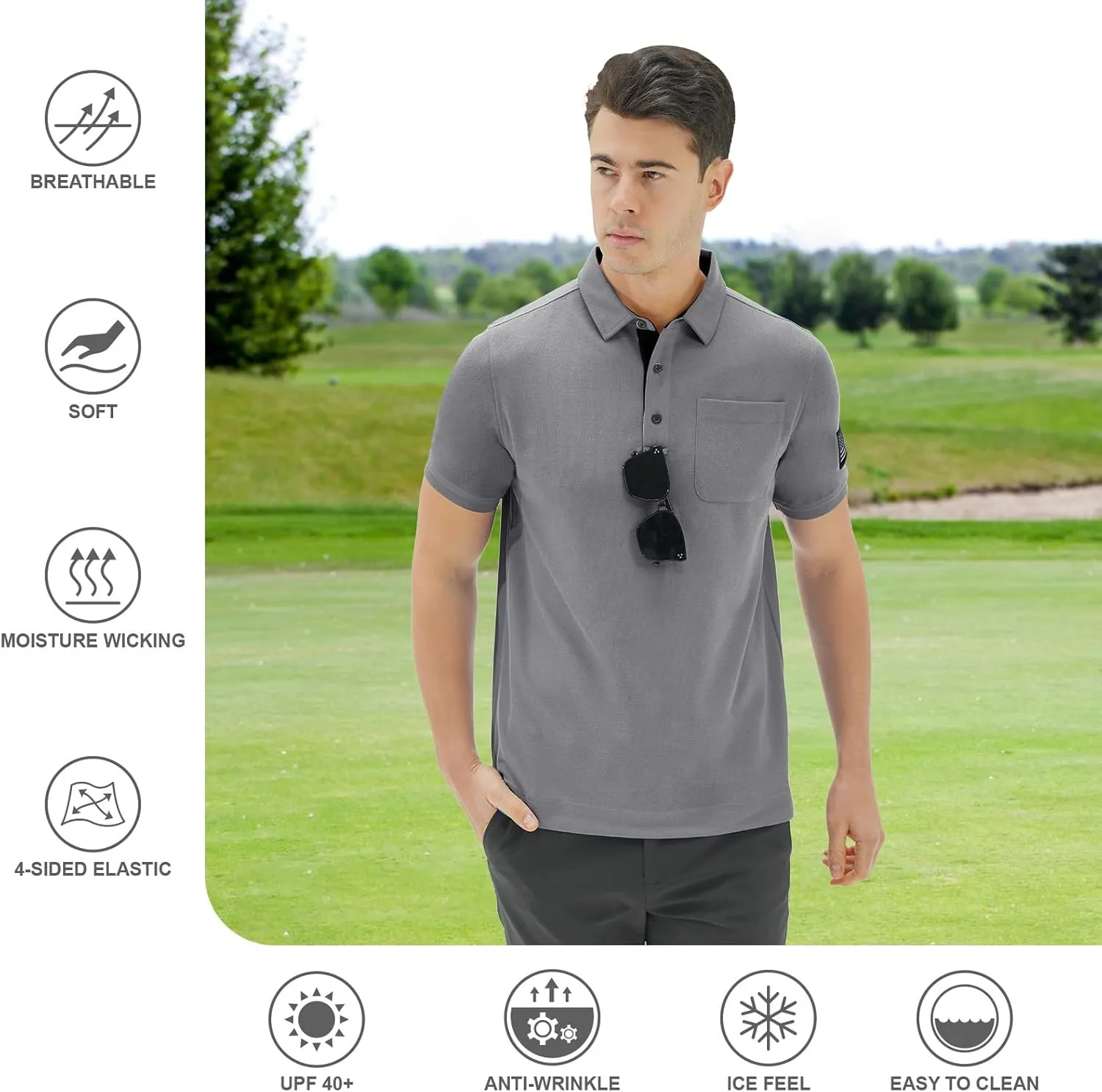DEOLAX Mens Polo Shirts Performance Moisture Wicking Mens Tactics Polo Shirts Short Sleeve with Pocket