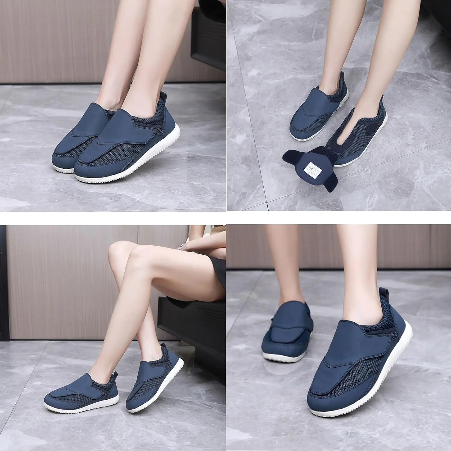 Diabetic Shoes for Women Extra Wide Adjustable Walking Shoes Slip-on Shoes for Swollen Feet for Elderly Soft Reduce Pain Caused by Friction Blue (8)