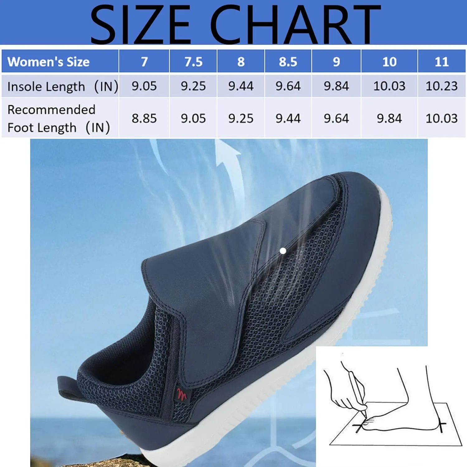 Diabetic Shoes for Women Extra Wide Adjustable Walking Shoes Slip-on Shoes for Swollen Feet for Elderly Soft Reduce Pain Caused by Friction Blue (8)