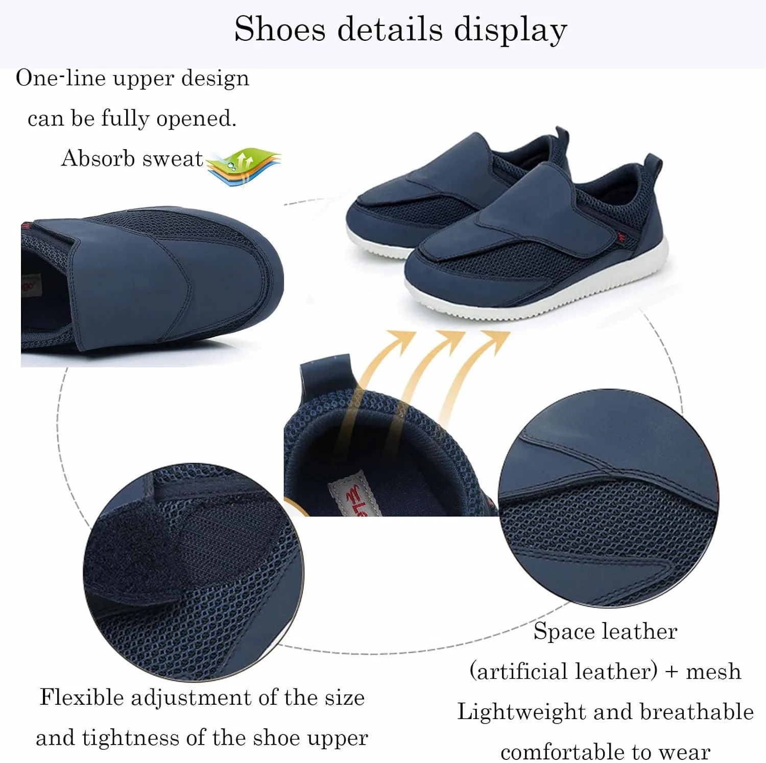 Diabetic Shoes for Women Extra Wide Adjustable Walking Shoes Slip-on Shoes for Swollen Feet for Elderly Soft Reduce Pain Caused by Friction Blue (8)