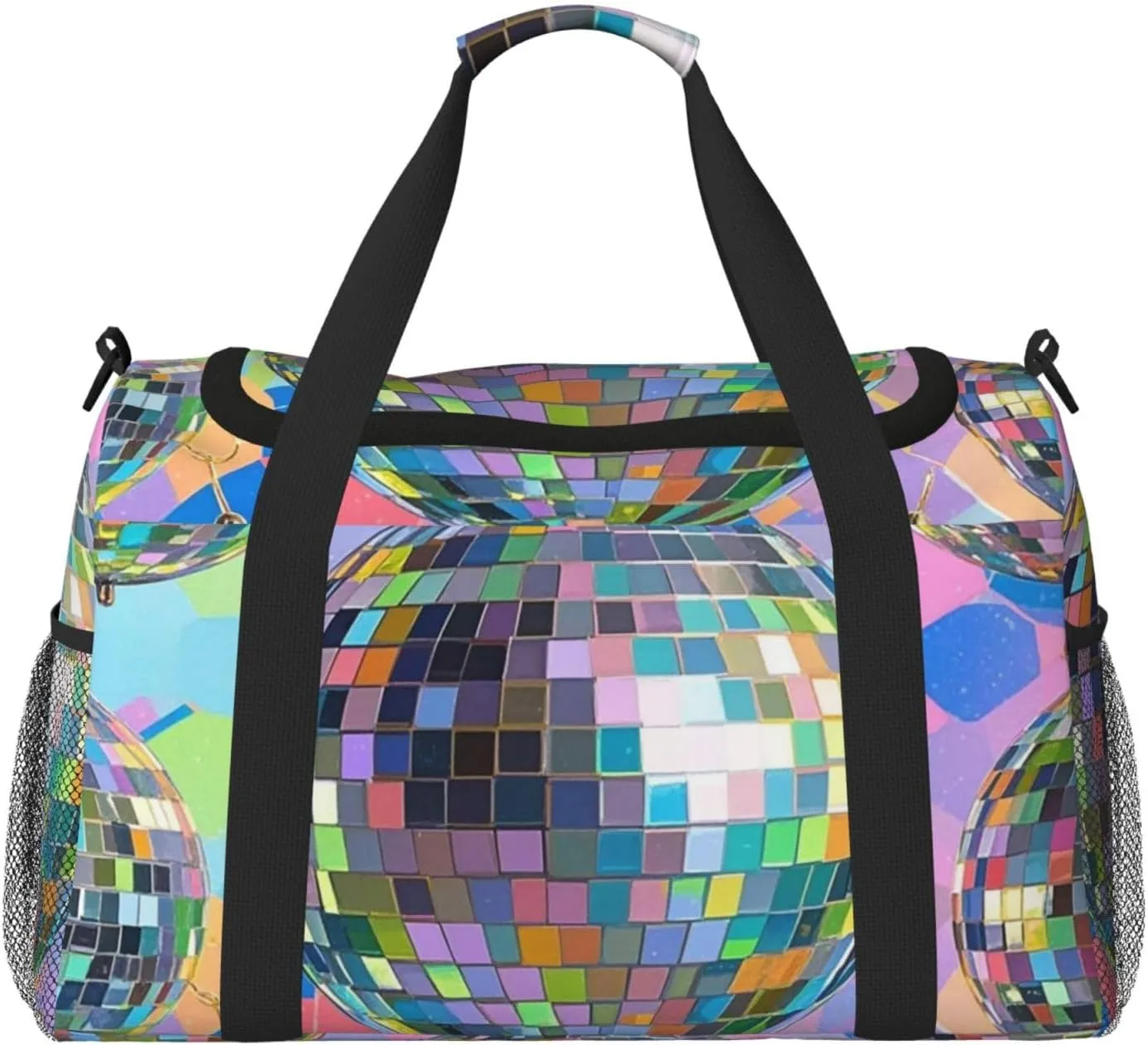 Disco Ball Pattern Travel Duffel Bag Lightweight Waterproof Carry On Tote Bag Foldable Weekender Overnight Bags Sport Gym Bag For Women Men