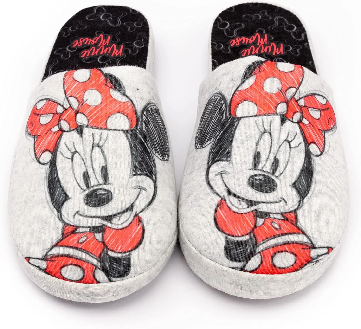 Disney Minnie Mouse Slippers Womens Slip-On Grey House Shoes