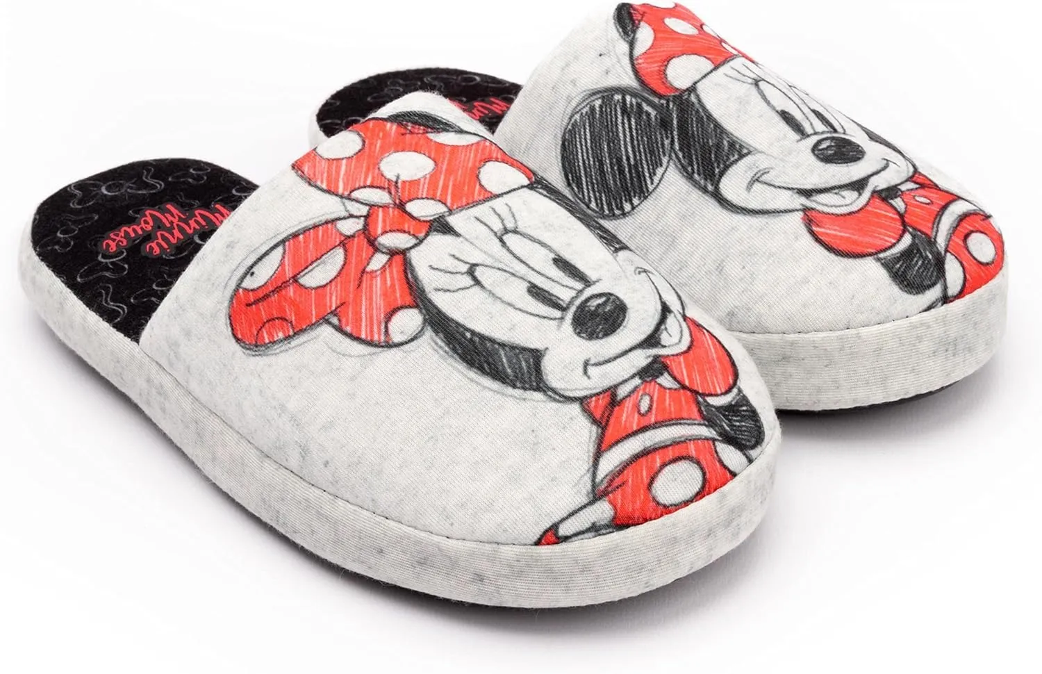 Disney Minnie Mouse Slippers Womens Slip-On Grey House Shoes