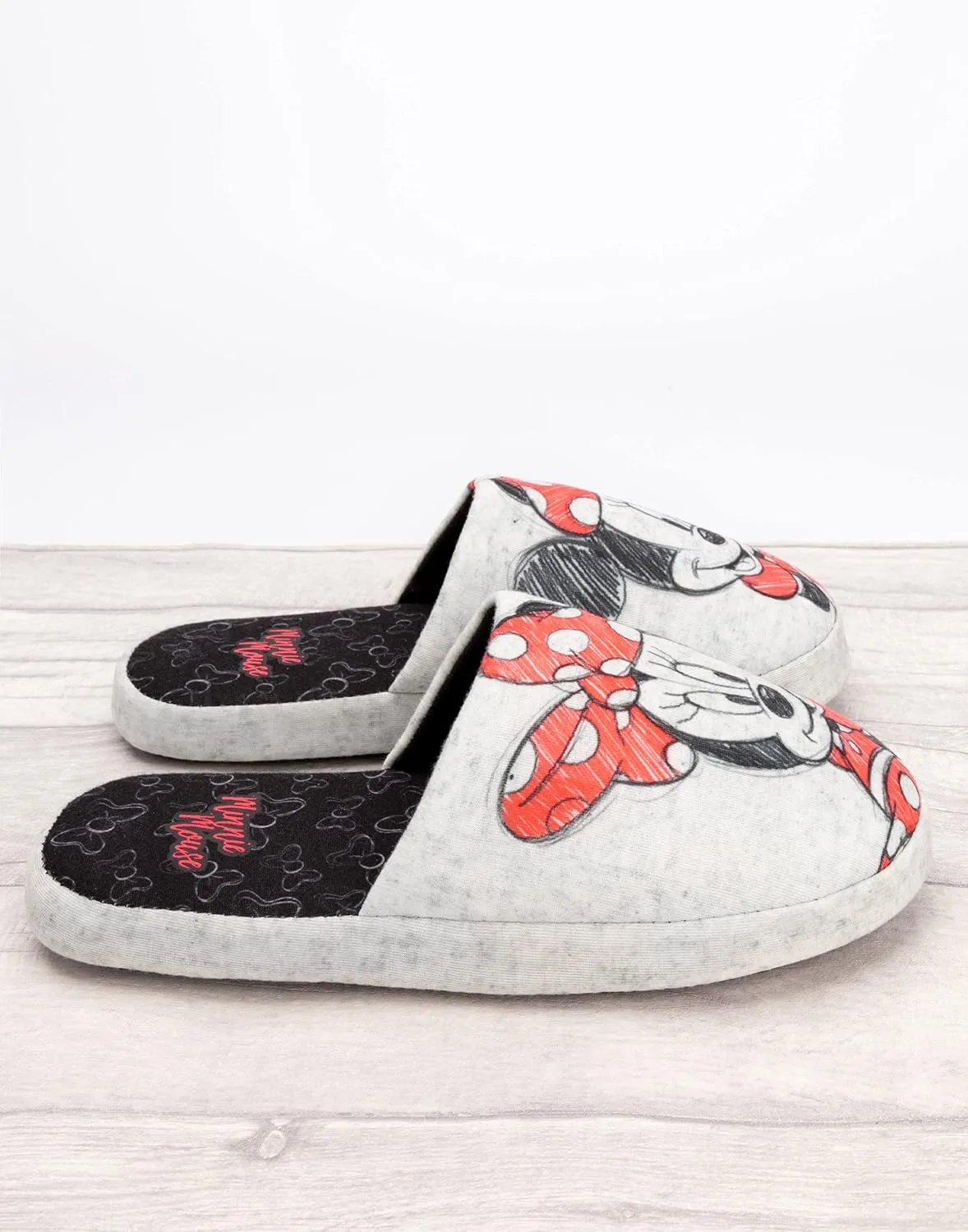 Disney Minnie Mouse Slippers Womens Slip-On Grey House Shoes