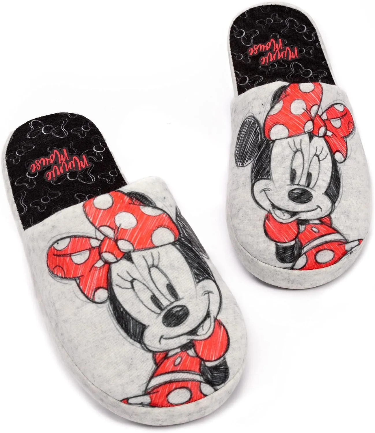 Disney Minnie Mouse Slippers Womens Slip-On Grey House Shoes