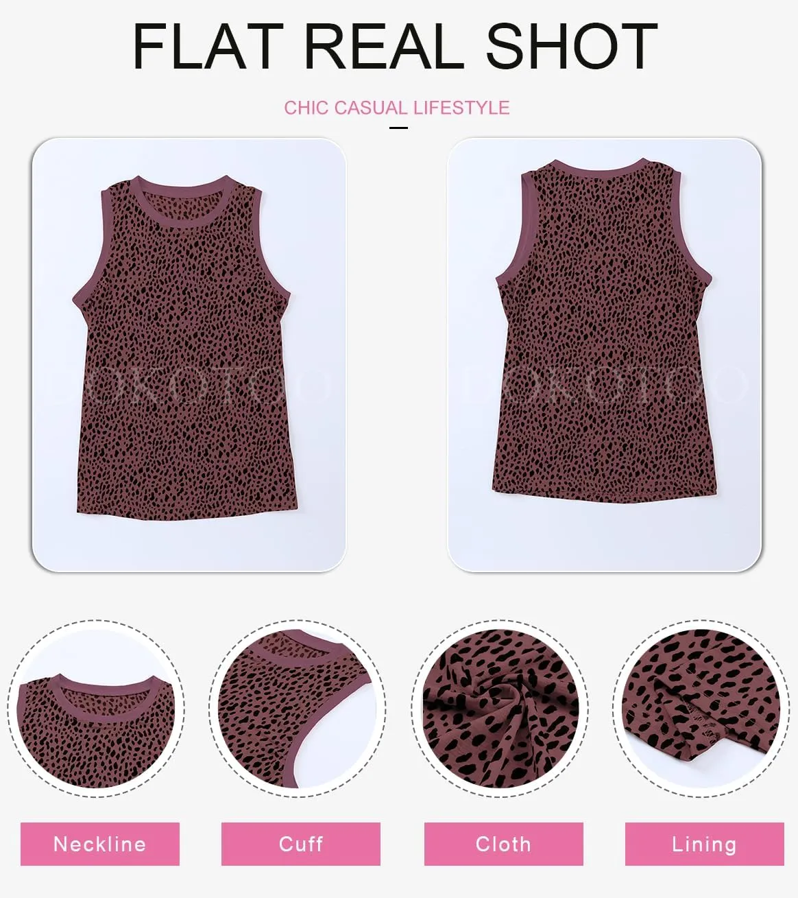Dokotoo Womens Leopard Print Tank Tops Crewneck Sleeveless Summer Casual T-Shirts Blouses