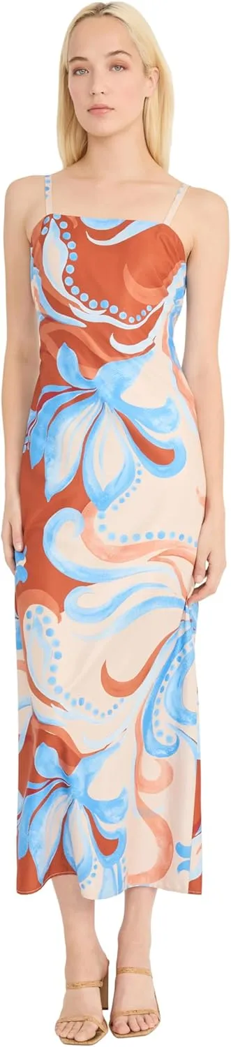 Donna Morgan Women's Floral Square Neck Special Occasion Spaghetti Strap Evening Midi-Wedding Guest Cocktail Dress