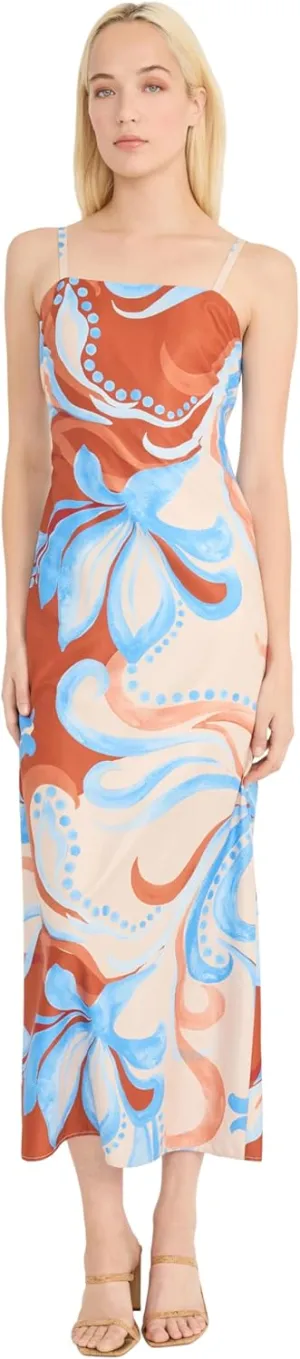 Donna Morgan Women's Floral Square Neck Special Occasion Spaghetti Strap Evening Midi-Wedding Guest Cocktail Dress