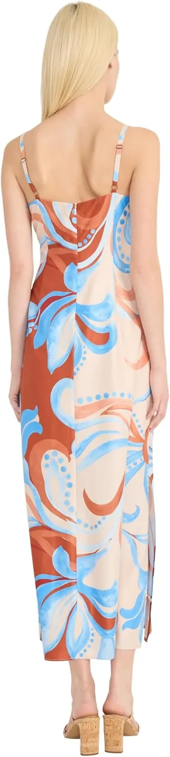 Donna Morgan Women's Floral Square Neck Special Occasion Spaghetti Strap Evening Midi-Wedding Guest Cocktail Dress