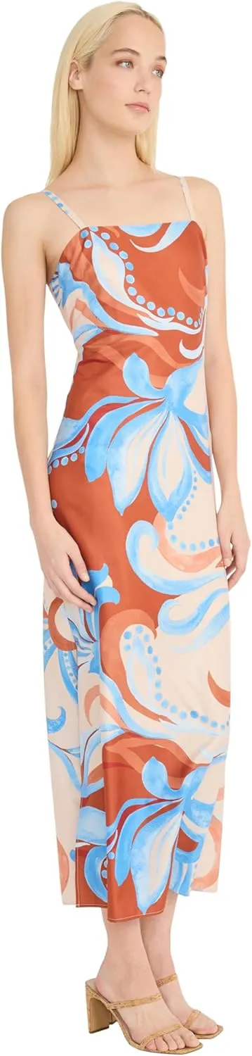 Donna Morgan Women's Floral Square Neck Special Occasion Spaghetti Strap Evening Midi-Wedding Guest Cocktail Dress