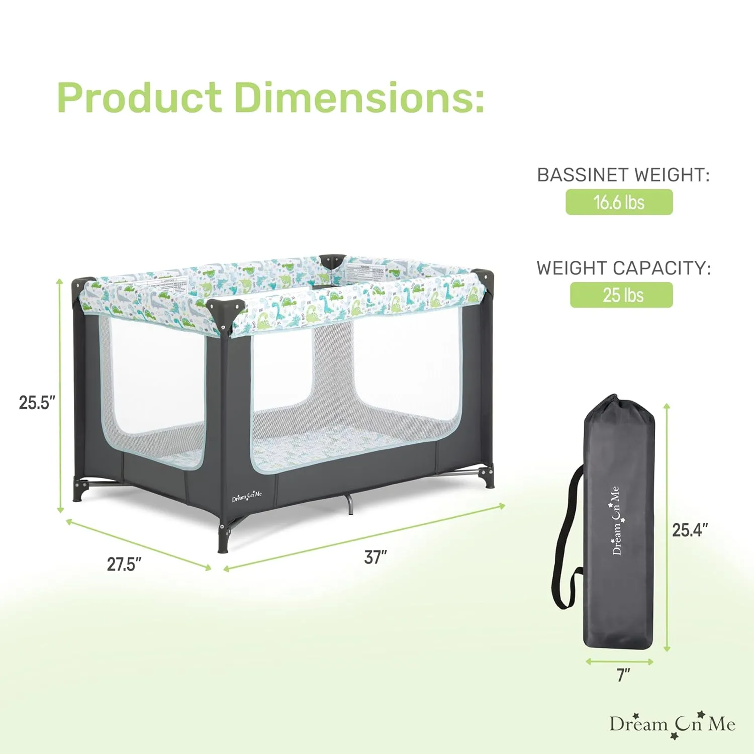 Dream On Me Zodiak Portable Playard in Grey and Green, Lightweight, Packable and Easy Setup Baby Playard, Breathable Mesh Sides and Soft Fabric - Comes with a Removable Padded Mat