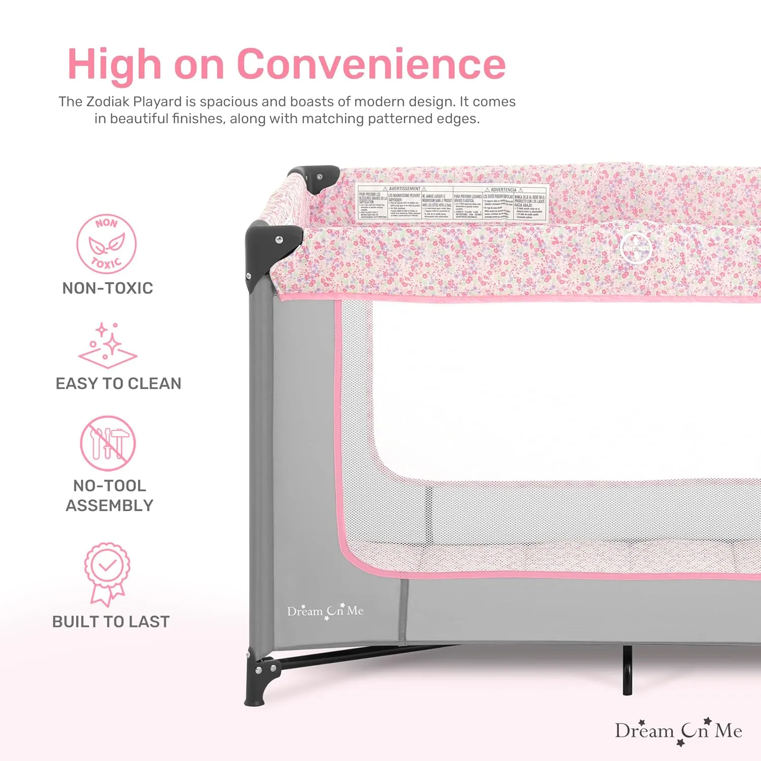 Dream On Me Zodiak Portable Playard in Grey and Pink, Lightweight, Packable and Easy Setup Baby Playard, Breathable Mesh Sides and Soft Fabric - Comes with a Removable Padded Mat