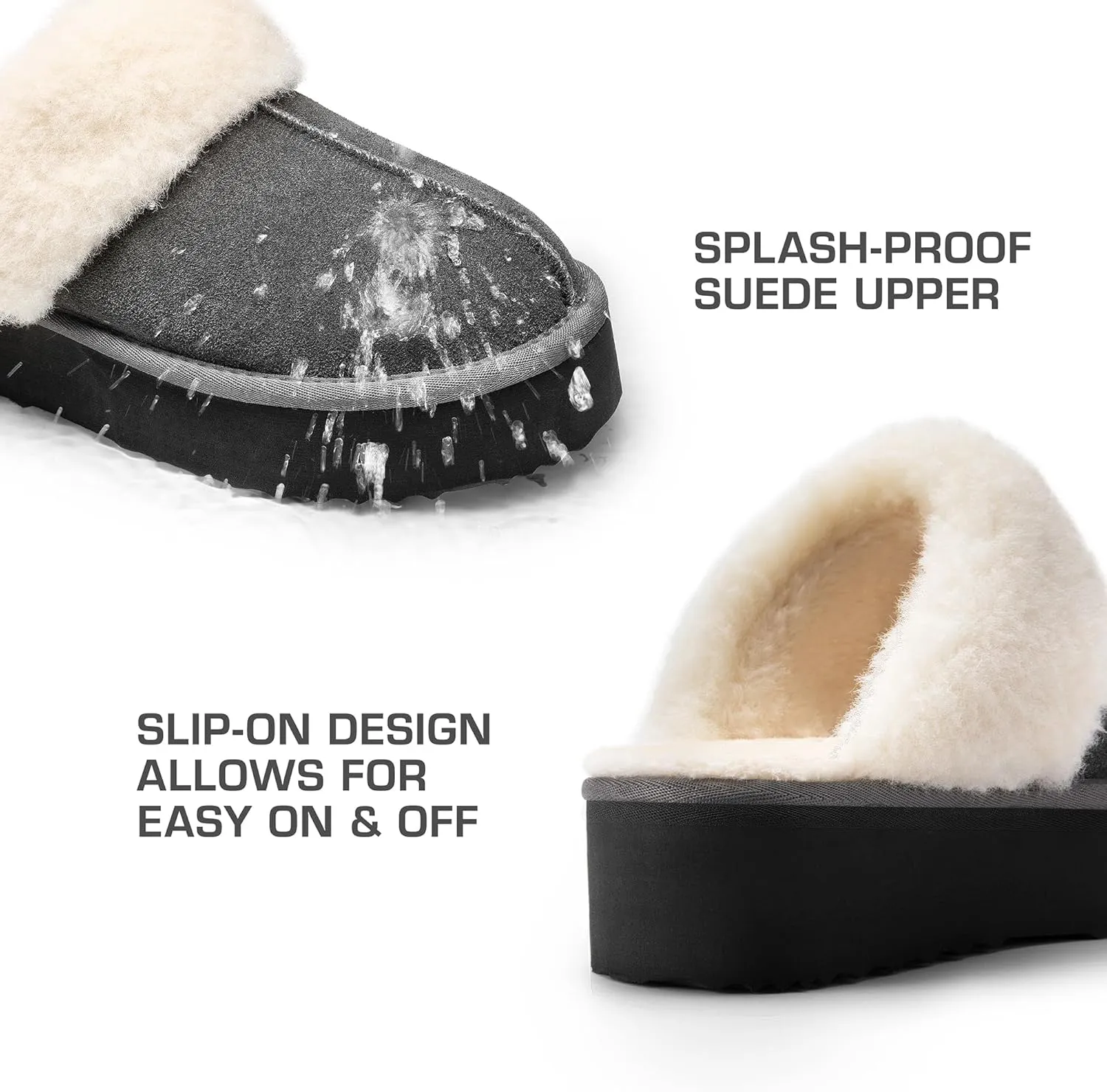 DREAM PAIRS Platform Slippers for Women Genuine Suede FuzzyEasy Cozy Memory Foam Waterproof Slippers Shoes for Indoor and Outdoor