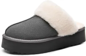 DREAM PAIRS Platform Slippers for Women Genuine Suede FuzzyEasy Cozy Memory Foam Waterproof Slippers Shoes for Indoor and Outdoor