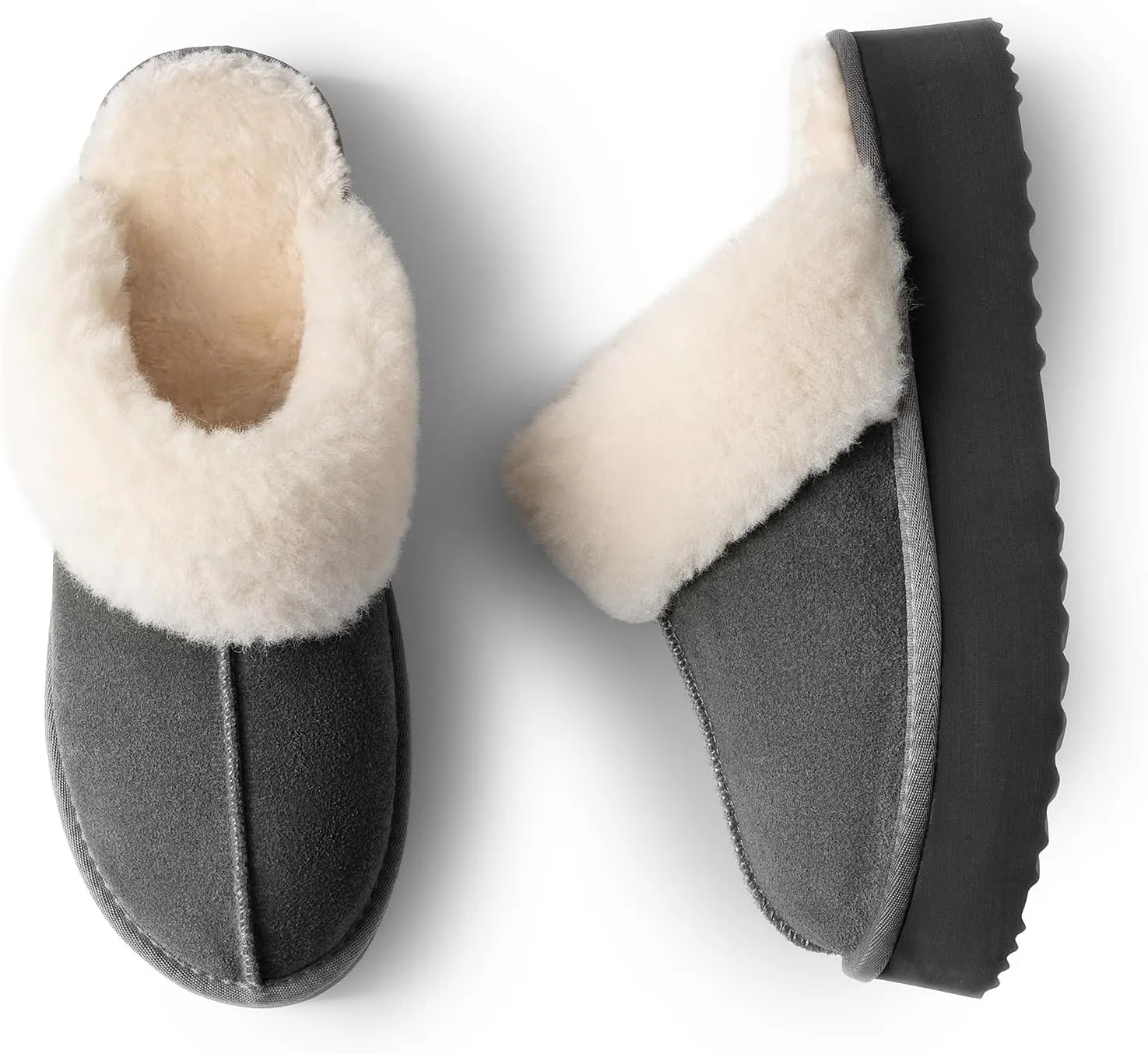 DREAM PAIRS Platform Slippers for Women Genuine Suede FuzzyEasy Cozy Memory Foam Waterproof Slippers Shoes for Indoor and Outdoor