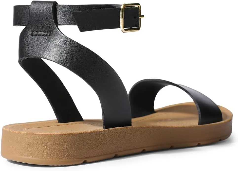 DREAM PAIRS Women’s One Band Ankle Strap Buckle Flat Sandals