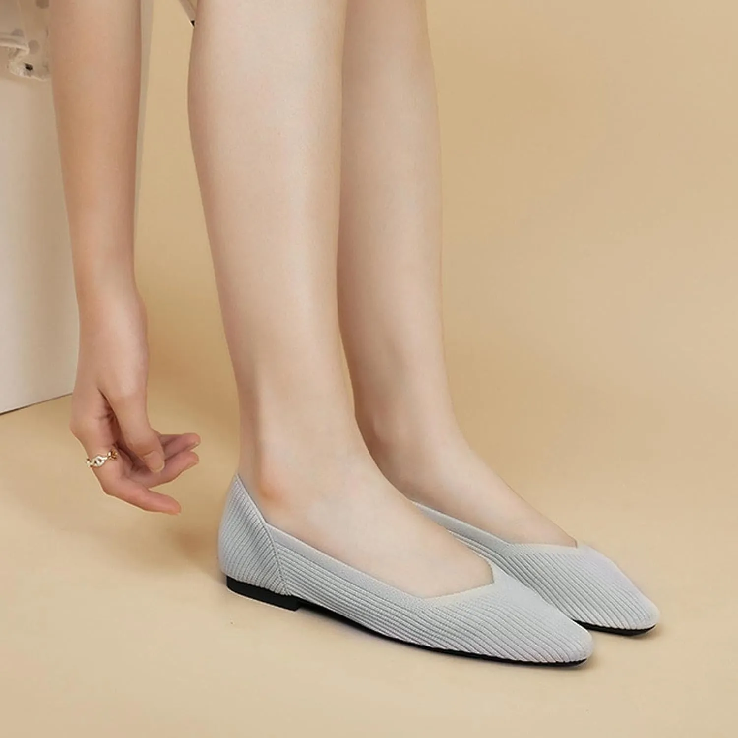 DREAMCIA Women’s Flats Knit Shoes Comfortable Washable Slip on Ballet Square Toe Casual Dressy Wedding Work Office Ballerina Flats with Memory Foam