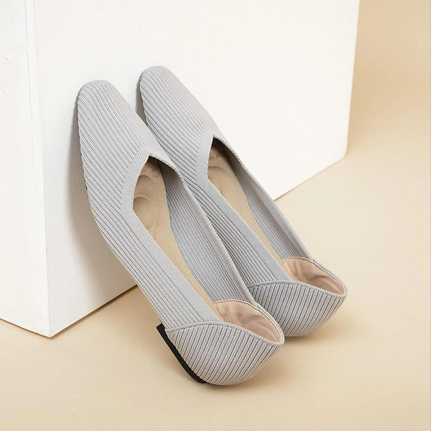 DREAMCIA Women’s Flats Knit Shoes Comfortable Washable Slip on Ballet Square Toe Casual Dressy Wedding Work Office Ballerina Flats with Memory Foam