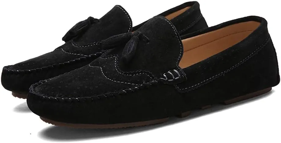 Driving Loafer for Men Boat Moccasins Slip On Style Pigskin Leather Classic Fringe Breathable Solid Color