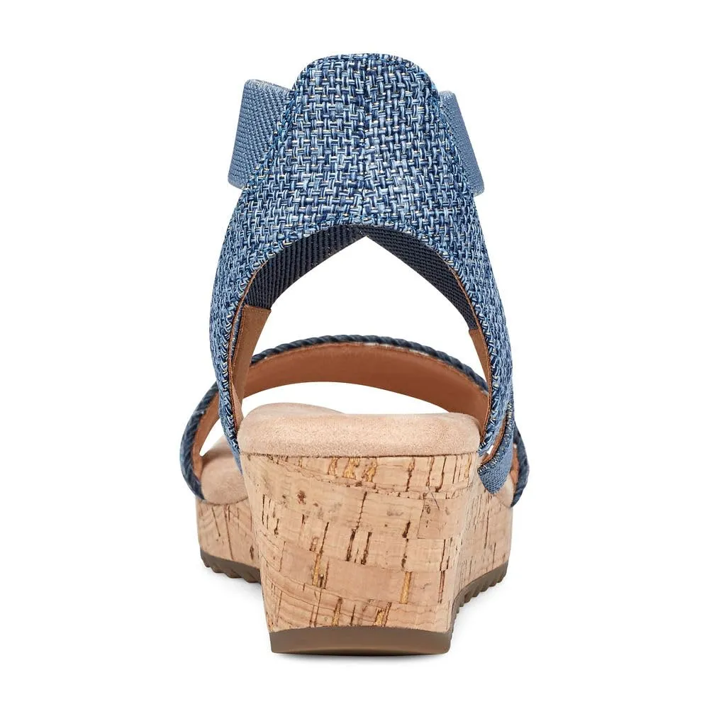 Easy Spirit Women's Lorena Wedge Sandal, Blue/Gold Multi, 11