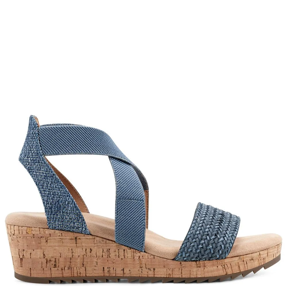 Easy Spirit Women's Lorena Wedge Sandal, Blue/Gold Multi, 11