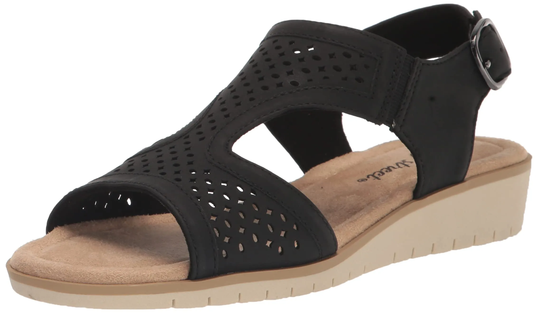 Easy Street Women's Alba Wedge Sandal, Black, 7