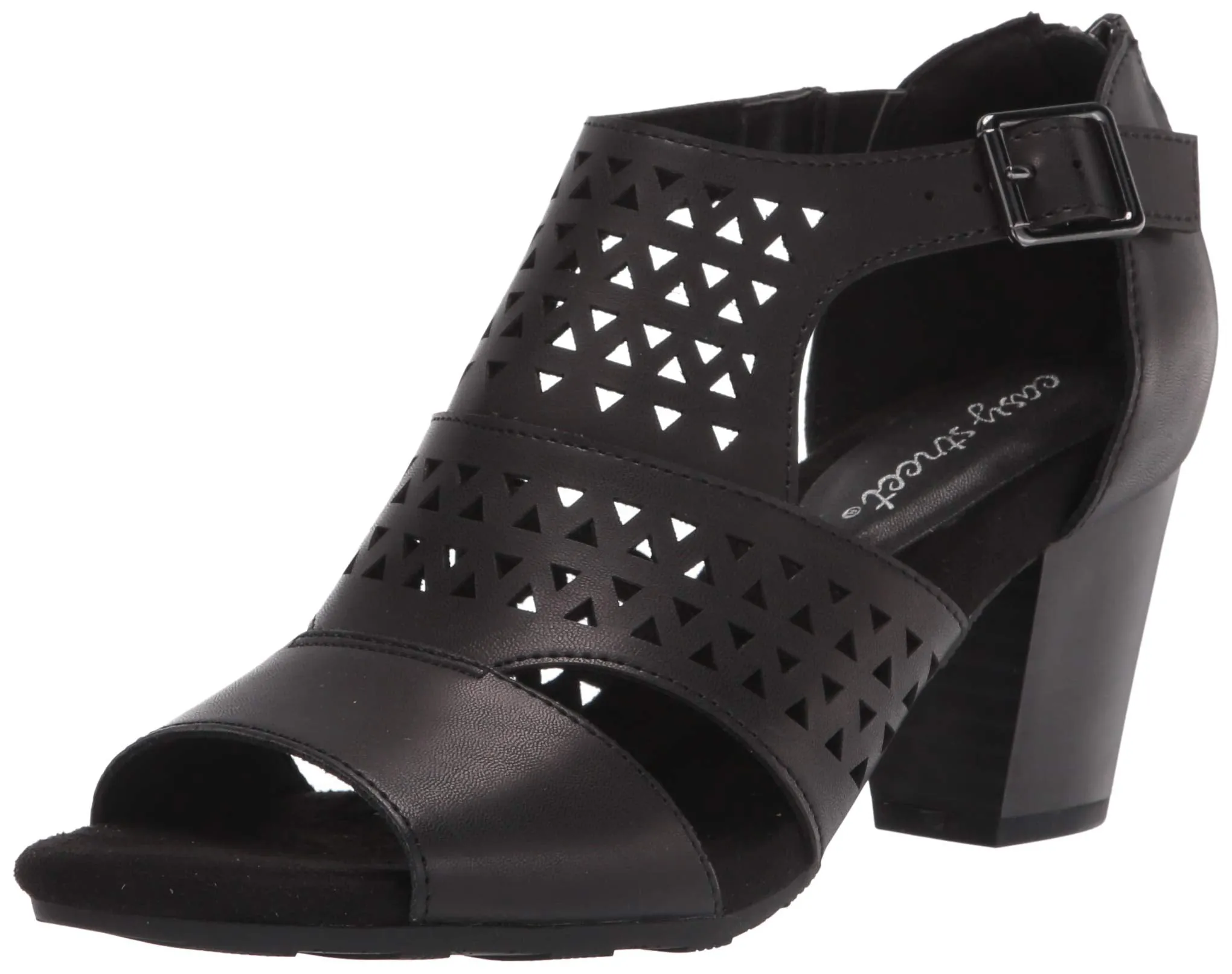 Easy Street Women's Block Heel Sandal Heeled, Black, 8.5 Wide