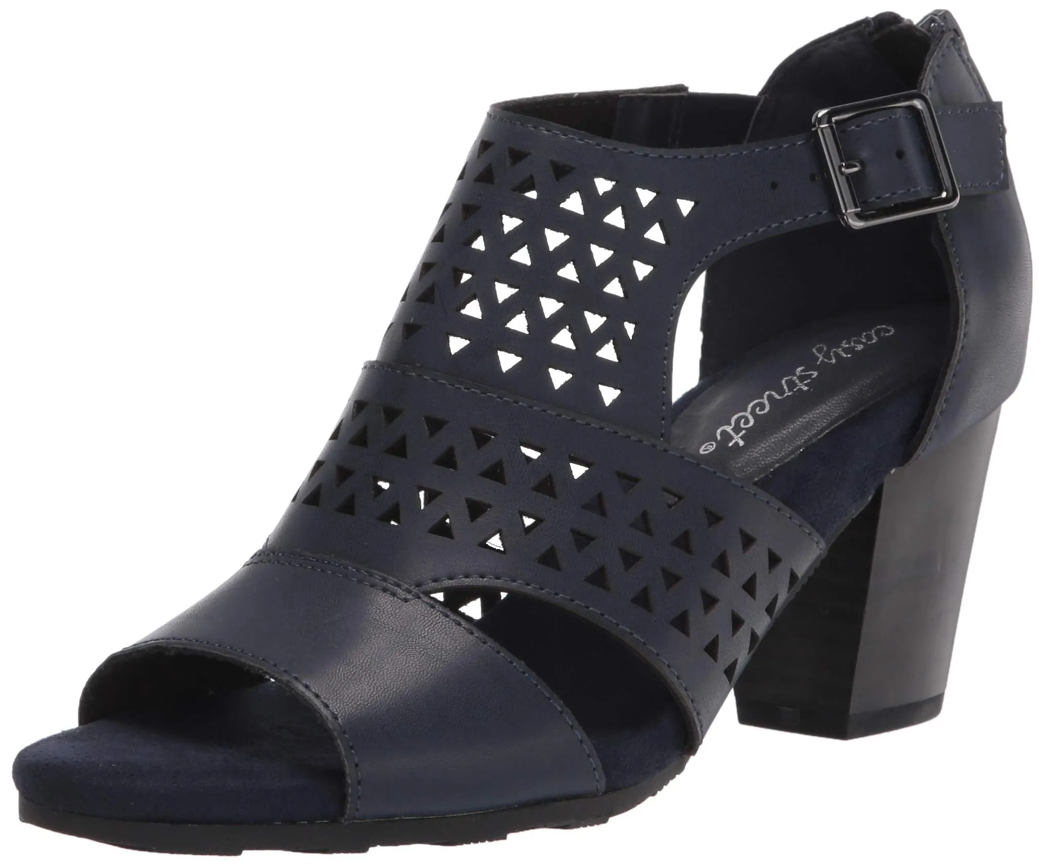 Easy Street Women's Block Heel Sandal Heeled, Navy, 6