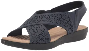 Easy Street Women's Claudia Wedge Sandal, Navy, 9.5 X-Wide