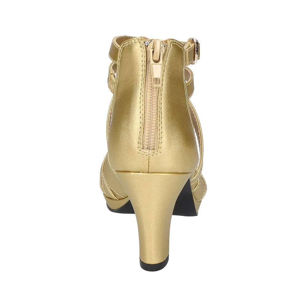 Easy Street Women's Crissa Heeled Sandal, Gold Satin, 7.5 Wide