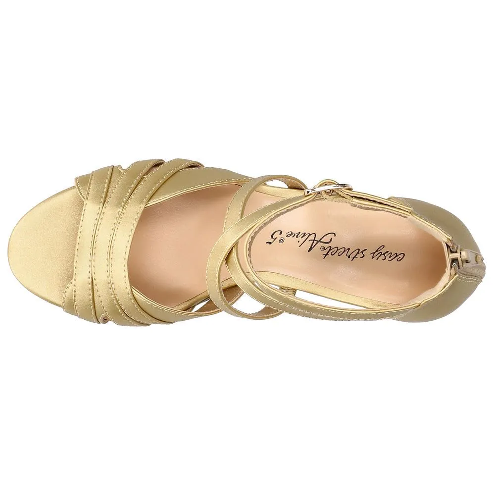Easy Street Women's Crissa Heeled Sandal, Gold Satin, 7.5 Wide
